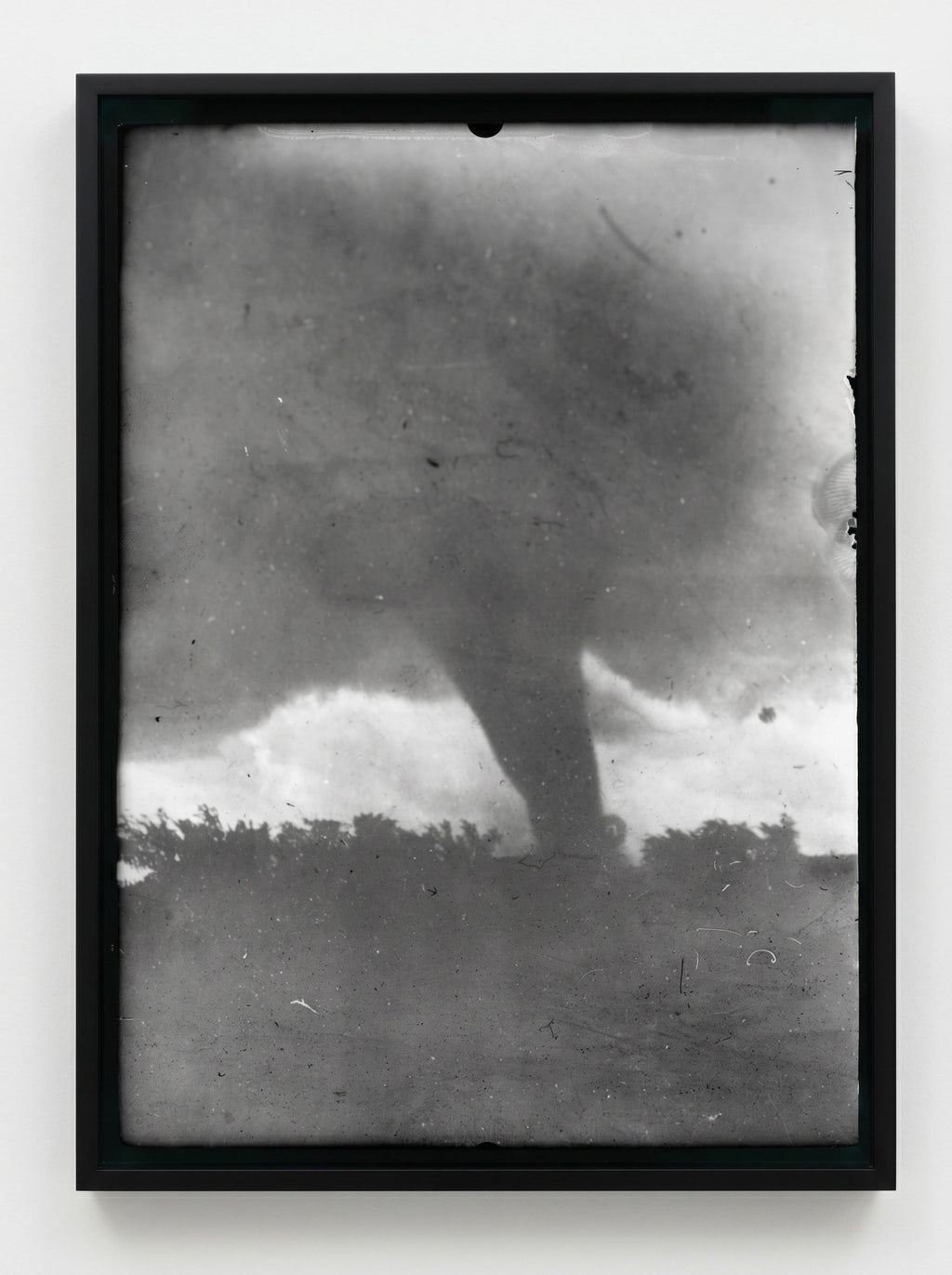 Cyclone — archival pigment print of a vintage glass-plate photograph of a tornado, framed in black hardwood, Life Without