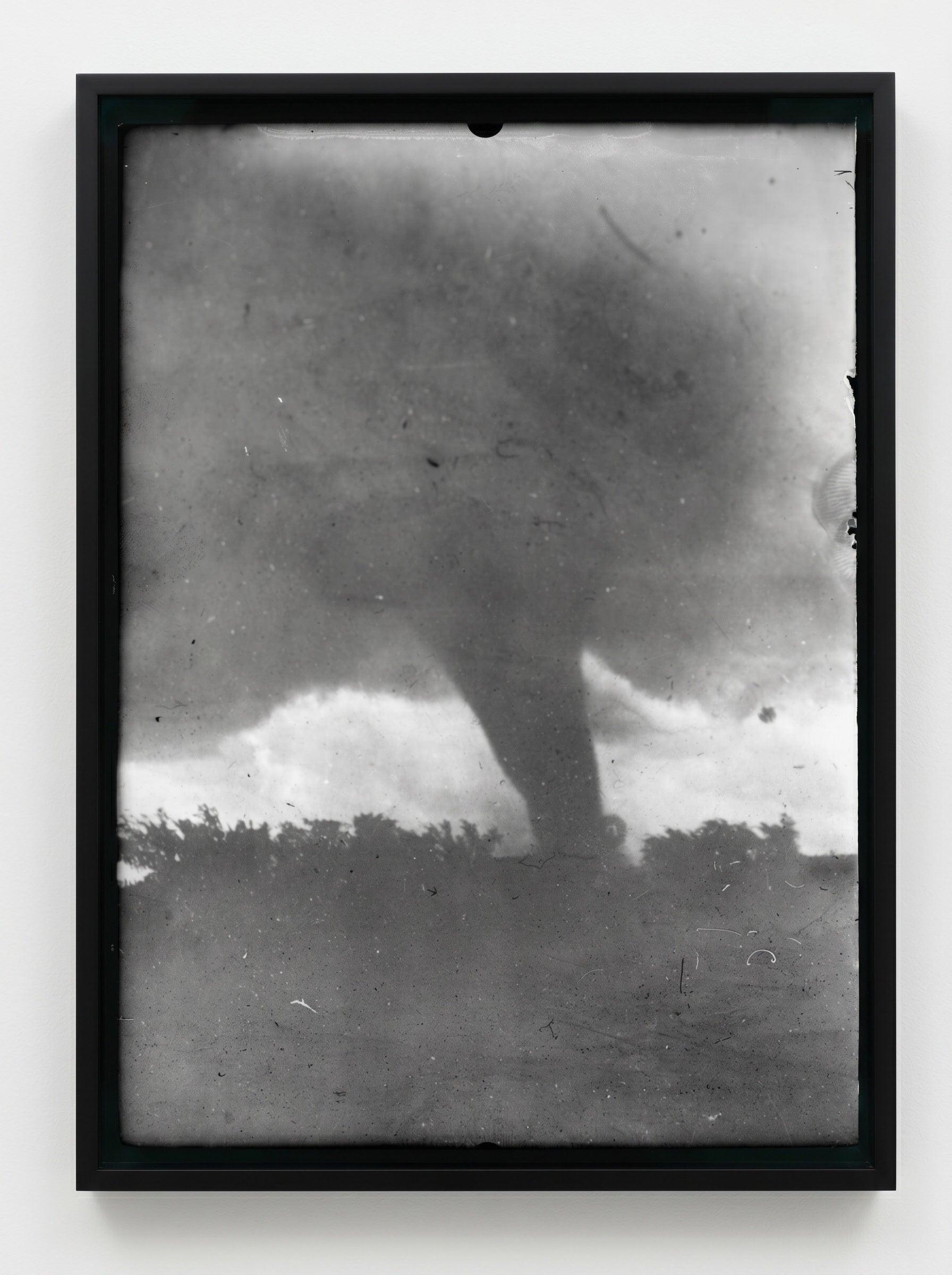 Cyclone — archival pigment print of a vintage glass-plate photograph of a tornado, framed in black hardwood, Life Without