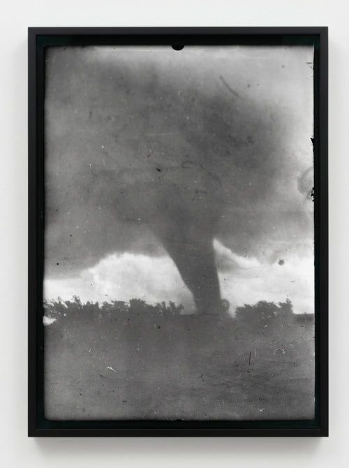 Cyclone — archival pigment print of a vintage glass-plate photograph of a tornado, framed in black hardwood, Life Without
