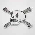 Forever — screen print and gesso skull and crossbones on a shaped, canvas-wrapped panel, Life Without