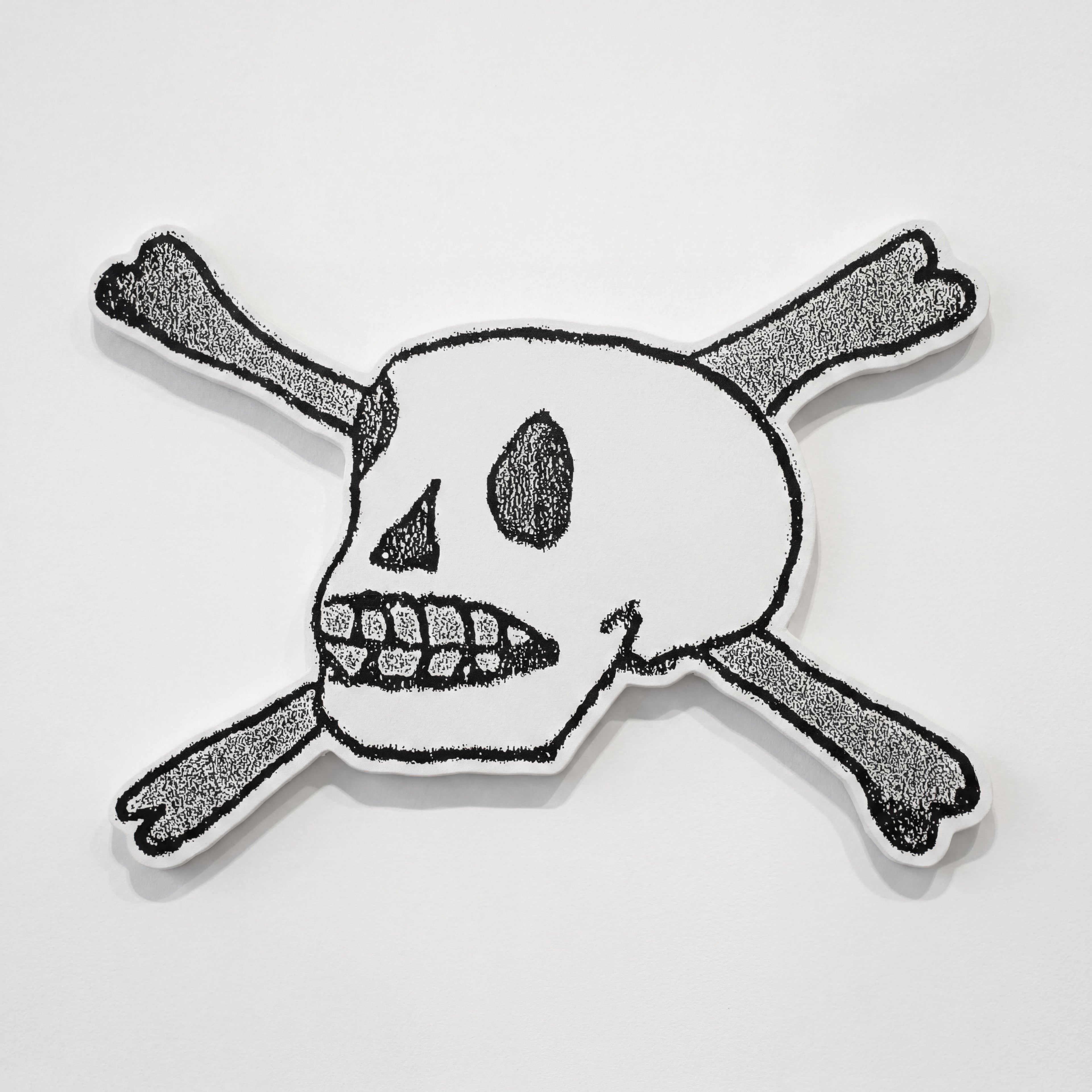 Forever — screen print and gesso skull and crossbones on a shaped, canvas-wrapped panel, Life Without