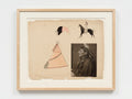 Ledger (Buffalo, Rider, Tipi, Portrait) — archival pigment print of a historical ledger drawing with buffalo, mounted rider, tipi, and portrait photograph, natural hardwood frame, Life Without